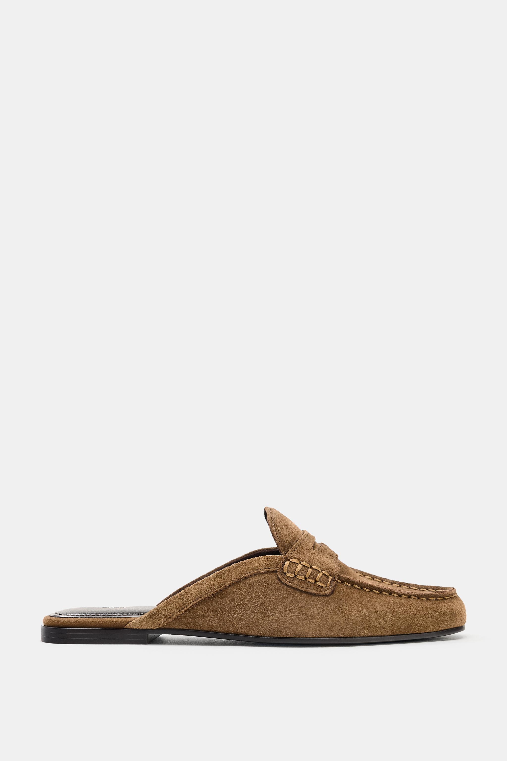 MOCASSINS OUVERTS À L'ARRIÈRE EN CROÛTE DE CUIR